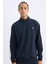 Lacivert DeFactoFit Standart Fit Dik Yaka Yarım Fermuarlı Sporcu Sweatshirt D1953AX24AU 1