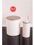 Lüks Mermer Desenli Çizgili Banyo Seti - 5’li Banyo Set Beyaz 5