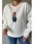 3 Iplik Köpek Motifli Nakış Işlemeli Kadın Sweatshirt 2