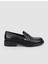 %100 Hakiki Deri Siyah Zımba Detaylı Kadın Loafer 1