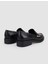 %100 Hakiki Deri Siyah Zımba Detaylı Kadın Loafer 3