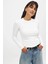 Kadın Beyaz Uzun Kollu Bisiklet Yaka T-shirt Bluz Kaşkorse Fitilli 1