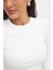 Kadın Beyaz Uzun Kollu Bisiklet Yaka T-shirt Bluz Kaşkorse Fitilli 2