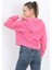 Kadın Tam Fermuarlı Kapüşonlu Cepli Kısa Oversize Sweatshirt Pembe - 2503 4