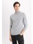 Erkek Gri Slim Fit Dar Kesim Basic Düz Akrilik Kazak B7851Axns 1