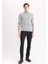 Erkek Gri Slim Fit Dar Kesim Basic Düz Akrilik Kazak B7851Axns 2