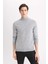 Erkek Gri Slim Fit Dar Kesim Basic Düz Akrilik Kazak B7851Axns 3