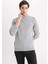 Erkek Gri Slim Fit Dar Kesim Basic Düz Akrilik Kazak B7851Axns 4