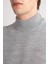 Erkek Gri Slim Fit Dar Kesim Basic Düz Akrilik Kazak B7851Axns 5