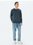 Bisiklet Yaka Uzun Kollu Şardonlu Pamuk Karışımlı Yıkamalı Basic Sweatshirt 2