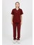 Pansy Hakim Yaka Bordo Kadın Uniforma (Likralı) L - Takım - Hayır Isim Yazılmasın 2
