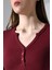 Yakası Düğmeli Likralı Ribana Kumaş Uzun Kol Bluz 21926 Bordo 2