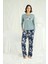 Kadın Çiçek ve Yaprak Desenli Baskılı Pijama Takımı 24133 1