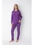 Mor Desenli Uzun Kol Likra Penye Pijama Takımı 1