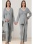 Gri Melanj Sabahlıklı Hamile Lohusa Pijama Takımı 1
