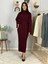 Uzun Kollu Balıkçı Yaka Kemer Detaylı Triko Rahat Kesim Midi Elbise (Bordo) 5