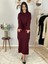 Bsiklet Yaka Saç Örgülü Triko Midi Elbise (Bordo) 3