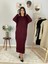 Bsiklet Yaka Saç Örgülü Triko Midi Elbise (Bordo) 4