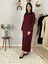 Bsiklet Yaka Saç Örgülü Triko Midi Elbise (Bordo) 5