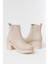 5109-3057 Bej Lastikli Fermuarlı Kalın Topuklu Günlük Kadın Bot 4