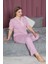 Kadın Büyük Beden Desenli Yakası Dantelli Düğmeli Kısa Kollu Bambu Pijama Takımı 1
