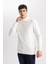 Erkek Ekru Slim Fit Dar Kesim Basic Düz Akrilik Kazak B7851Axns 4