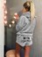 Kadın Uzun Kollu Meow Kedi Nakışlı Kapşonlu Peluş Sweat ve Short Ikili Takım 1
