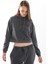 Kadın/kapüşonlu /uzun Kol /yıkama Efektli /ön Aplike Nakışlı /crop Sweatshirt 1