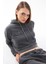 Kadın/kapüşonlu /uzun Kol /yıkama Efektli /ön Aplike Nakışlı /crop Sweatshirt 4