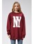 Fancy Kadın Bisiklet Yaka Ny Baskılı Regular Sweatshirt Bordo 1