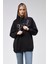 Fancy Kadın Kapüşonlu Yazı Nakışlı Kanguru Yumuşacık Içi Pamuklu Oversize Siyah Sweatshirt 1