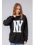 Fancy Kadın Bisiklet Yaka Ny Baskılı Regular Sweatshirt Siyah 1