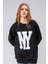 Fancy Kadın Bisiklet Yaka Ny Baskılı Regular Sweatshirt Siyah 4