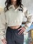 Siyah & Krem 3 Iplik Şardonlu Polo Yaka Crop Kadın Sweatshirt - Şık ve Rahat 2