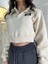 Siyah & Krem 3 Iplik Şardonlu Polo Yaka Crop Kadın Sweatshirt - Şık ve Rahat 3