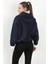Kadın Stoperli Triko Detaylı Kapüşonlu Sweatshirt Lacivert - 5086 4