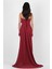 Crocina Devrik Straplez Yaka Taşlı Yırtmaçlı Uzun Abiye Elbise Bordo 5