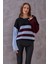 Kadın Renkli Çizgli Balon Kol Triko 1