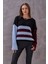 Kadın Renkli Çizgli Balon Kol Triko 2