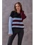 Kadın Renkli Çizgli Balon Kol Triko 3