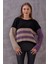 Kadın Renkli Çizgli Balon Kol Triko 1