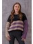 Kadın Renkli Çizgli Balon Kol Triko 2