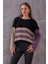 Kadın Renkli Çizgli Balon Kol Triko 3