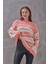 Kadın Pembe Çizgi Detaylı Yumoş Kışlık Oversize Triko 4
