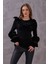 Kadın Yaka ve Kol Kısmı Volan Fırfır Detaylı Şık Yumuşak Triko Kazak 3
