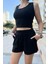 Kadın Beli Lastikli Şort Crop Alt Üst Ikili Takım 1