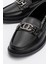 Kaydırmaz Taşlı Tokalı Kadın Loafer Ayakkabı SİYAH CİLT 8