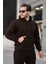 Unisex Basic Relax Fit Kahverengi Hoodie Sweatshirt 3