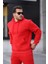 Unisex Basic Relax Fit Kırmızı Hoodie Sweatshirt 3