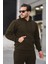 Unisex Basic Relax Fit Haki Hoodie Sweatshirt 3
